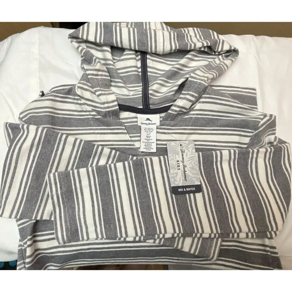 New Tommy Bahama Hoodie Baja Sweatshirt‎ Pullover Kids Striped Sz 10/12